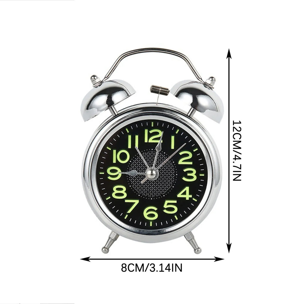 Loud Twin Bell Alarm Clock Retro Metal Analogue Bedside Clock with Silent Non-Ticking Movement | Night Light and Luminous Dial for Heavy Sleepers