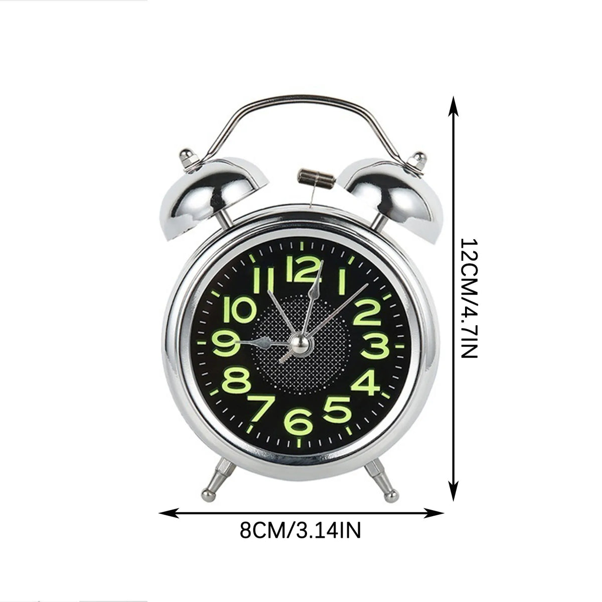 Loud Twin Bell Alarm Clock Retro Metal Analogue Bedside Clock with Silent Non-Ticking Movement | Night Light and Luminous Dial for Heavy Sleepers