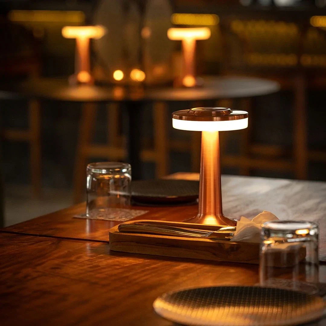 Cordless Table Lamp Rechargeable LED Retro Metal Mushroom Lamp Dimmable with Adjustable Colour Temperature for Restaurant | Dining Table and Bedside