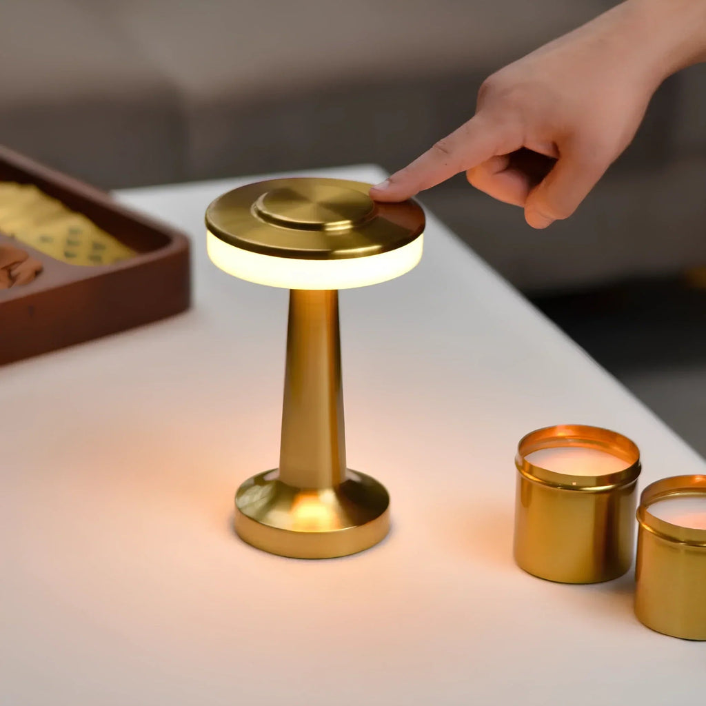 Cordless Table Lamp Rechargeable LED Retro Metal Mushroom Lamp Dimmable with Adjustable Colour Temperature for Restaurant | Dining Table and Bedside