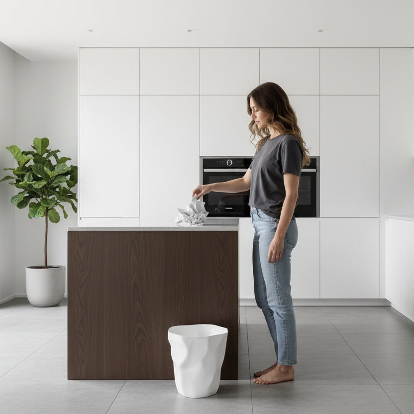 Crumpled Paper Design Waste Bin Minimalist Irregular Shape Plastic Wastebasket for Bathroom | Bedroom and Office