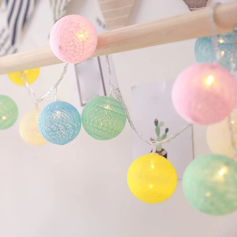 Cotton Ball String Lights LED Fairy Lights with Woven Cotton Balls Battery or USB Powered Garland Lights for Bedroom | Living Room | Nursery and Party