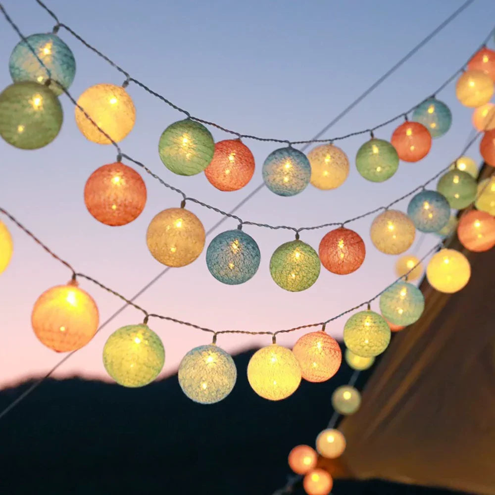 Cotton Ball String Lights LED Fairy Lights with Woven Cotton Balls Battery or USB Powered Garland Lights for Bedroom | Living Room | Nursery and Party