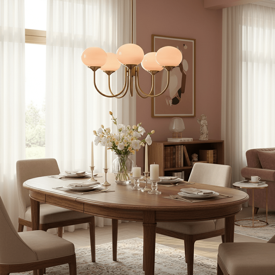3-Light Glass Globe Chandelier With Brass Frame