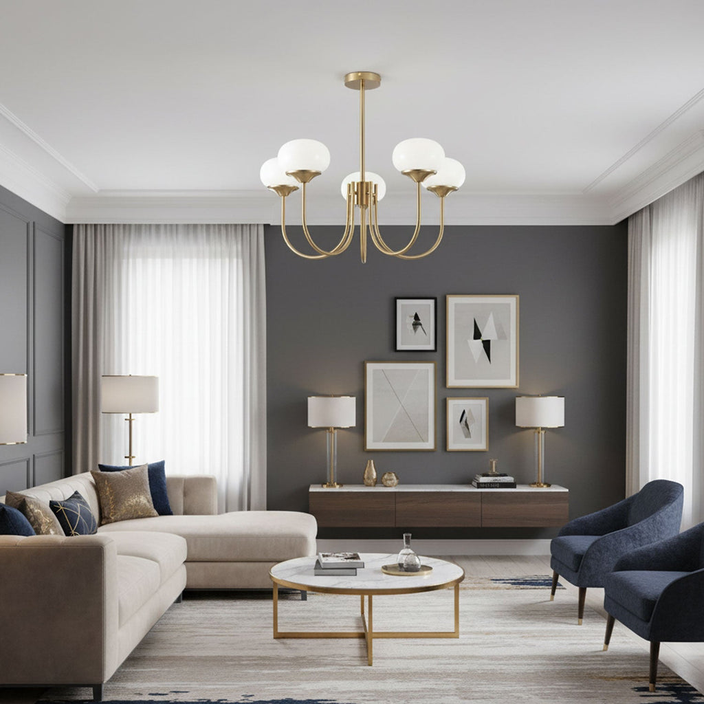 3-Light Glass Globe Chandelier With Brass Frame