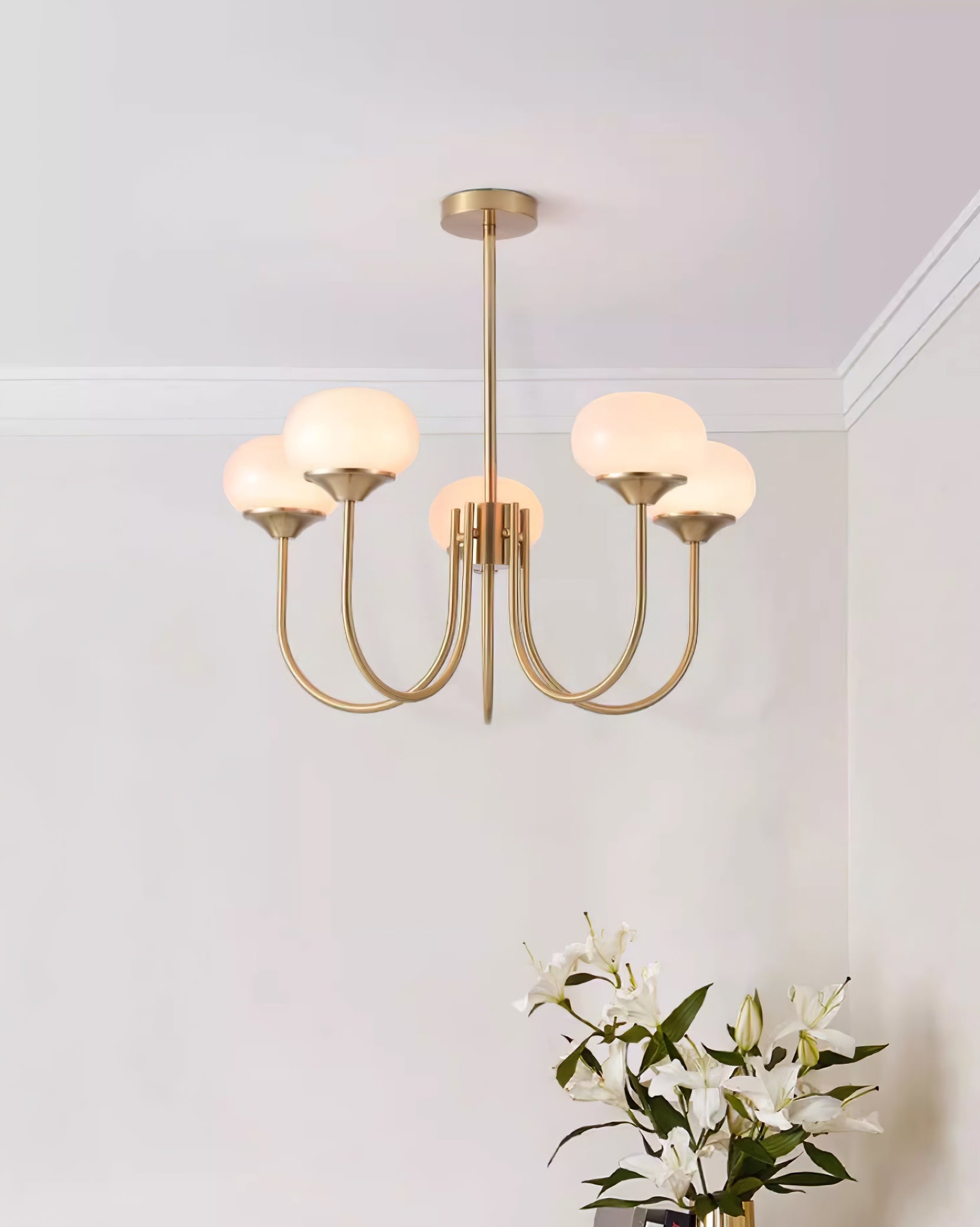 3-Light Glass Globe Chandelier With Brass Frame