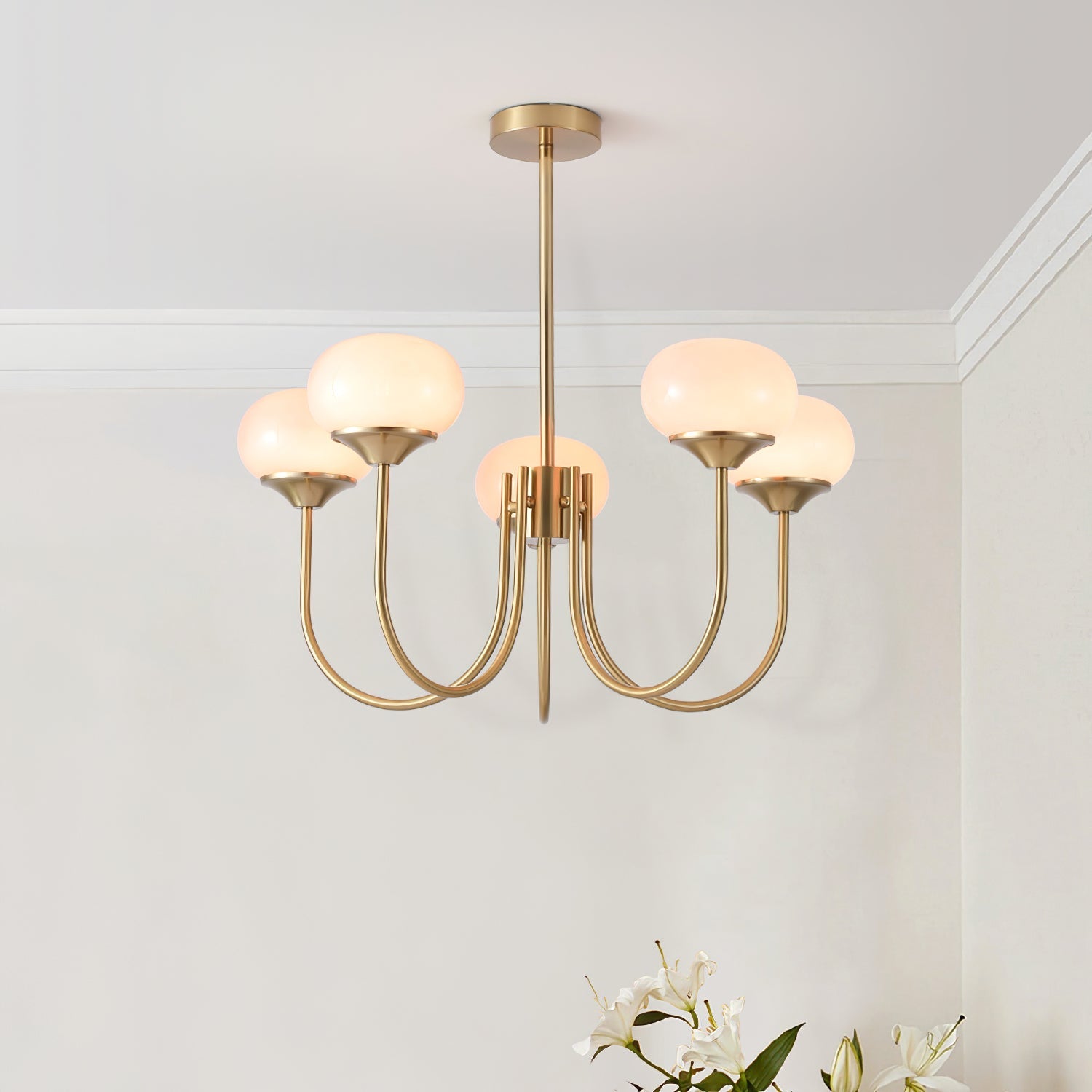 3-Light Glass Globe Chandelier With Brass Frame