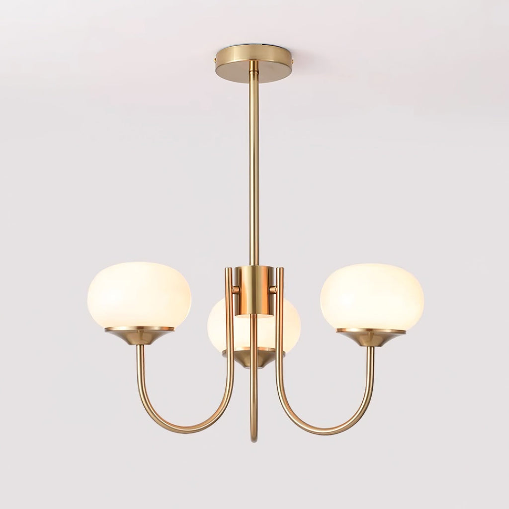3-Light Glass Globe Chandelier With Brass Frame