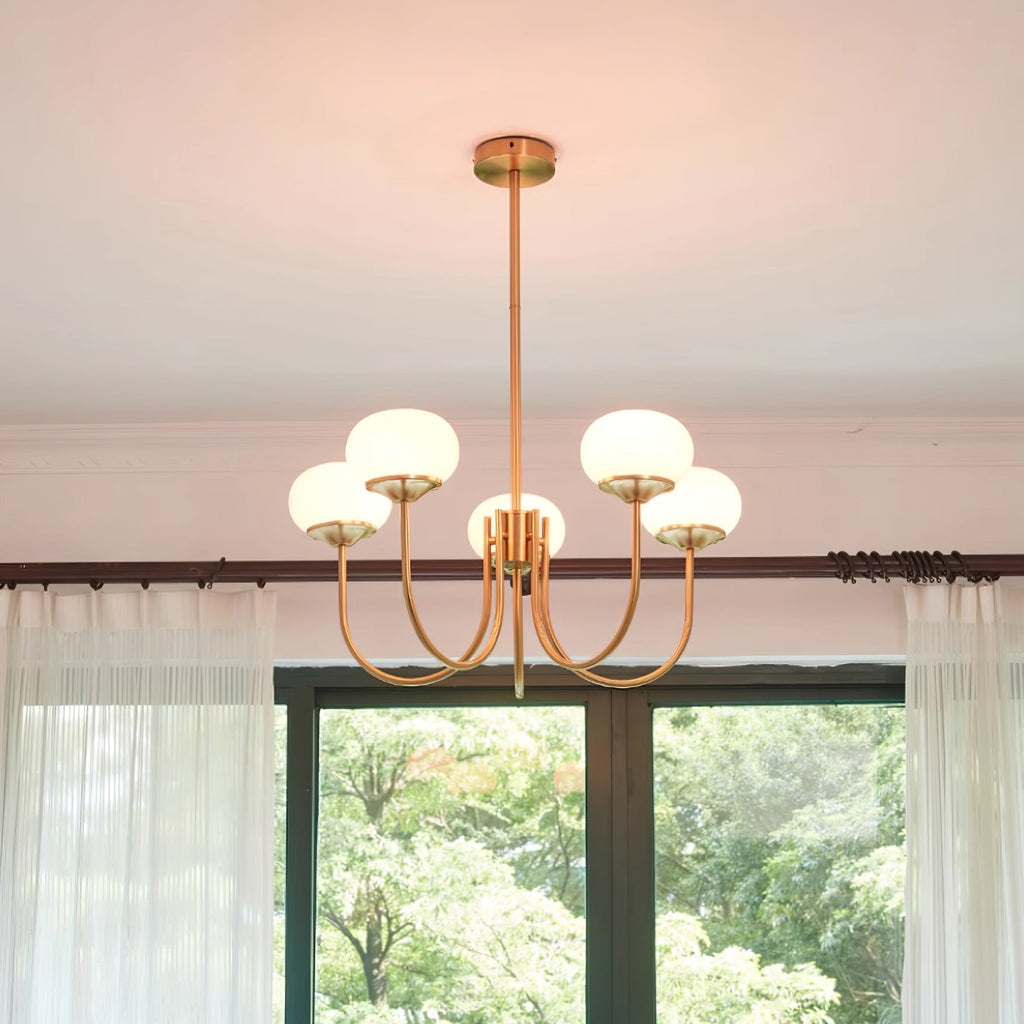 3-Light Glass Globe Chandelier With Brass Frame