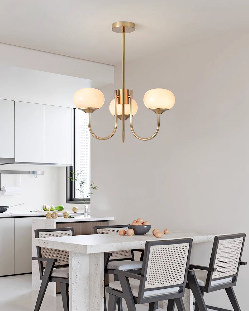 3-Light Glass Globe Chandelier With Brass Frame