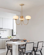 3-Light Glass Globe Chandelier With Brass Frame