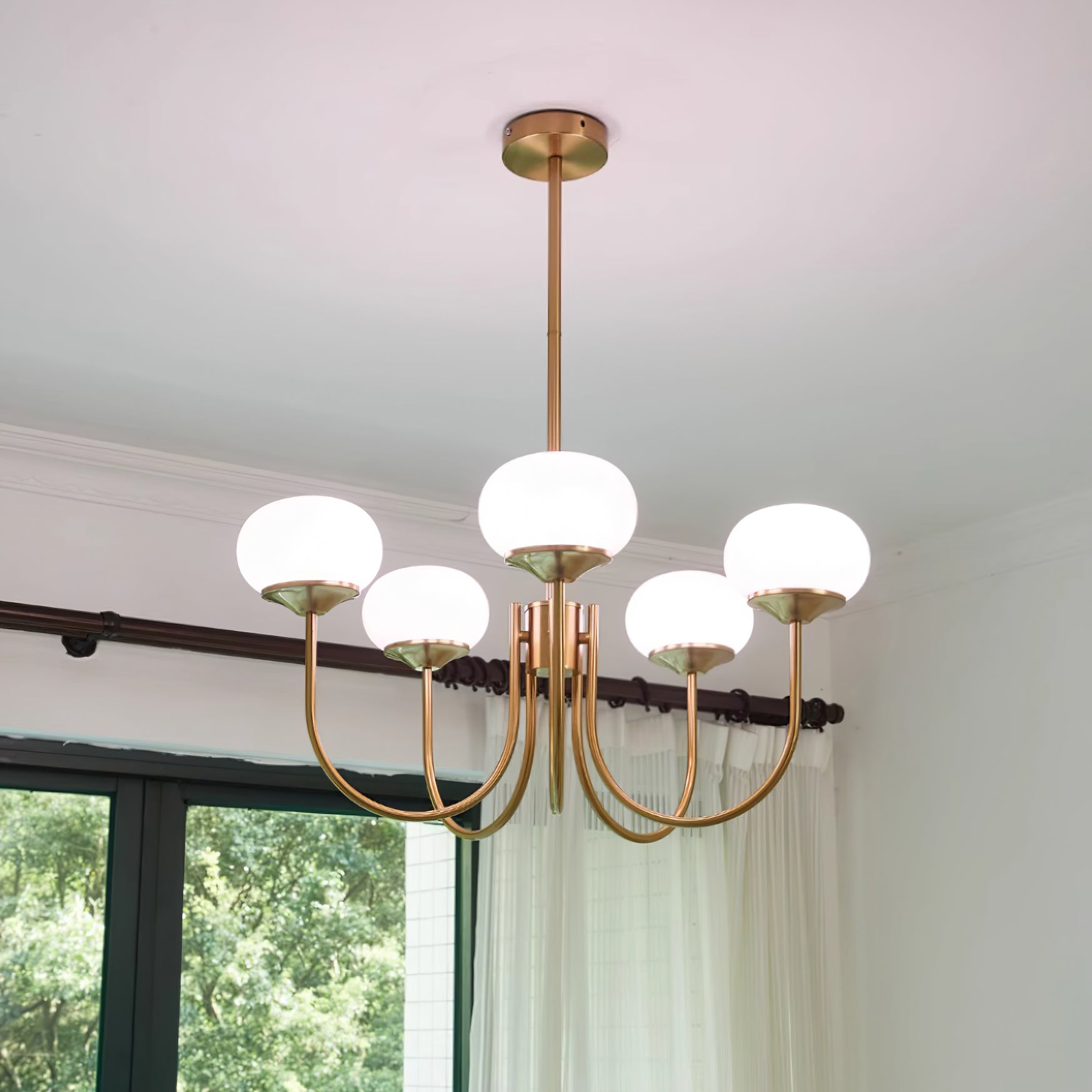 3-Light Glass Globe Chandelier With Brass Frame