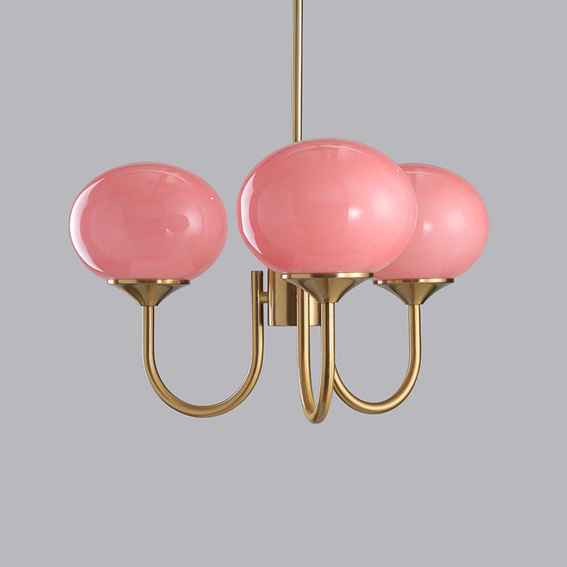 3-Light Glass Globe Chandelier With Brass Frame