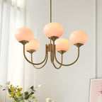 3-Light Glass Globe Chandelier With Brass Frame