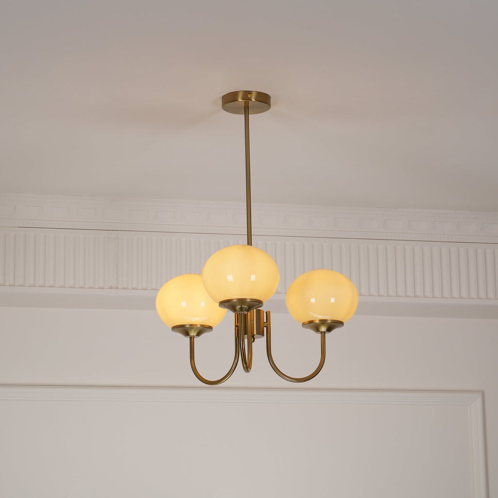 3-Light Glass Globe Chandelier With Brass Frame