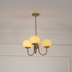 3-Light Glass Globe Chandelier With Brass Frame