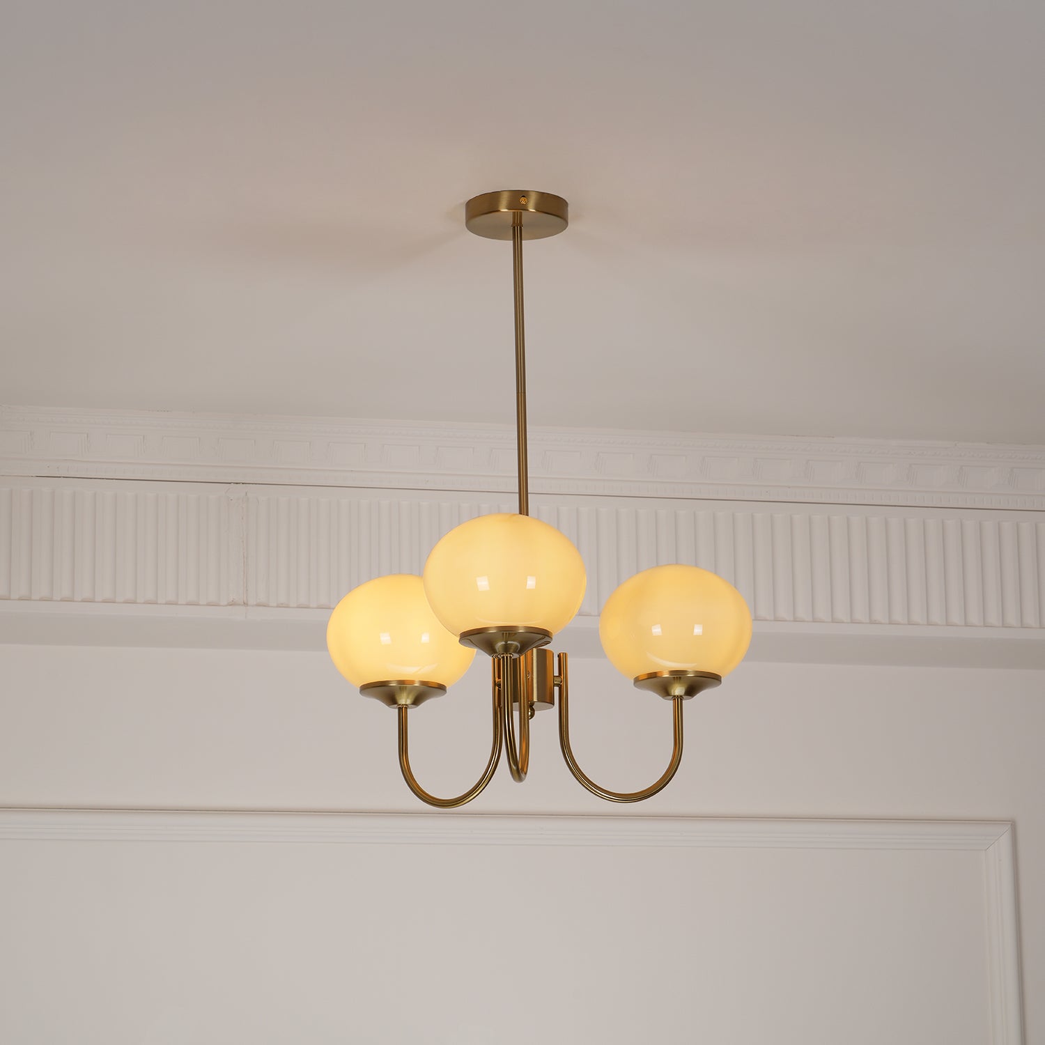 3-Light Glass Globe Chandelier With Brass Frame