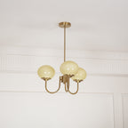 3-Light Glass Globe Chandelier With Brass Frame