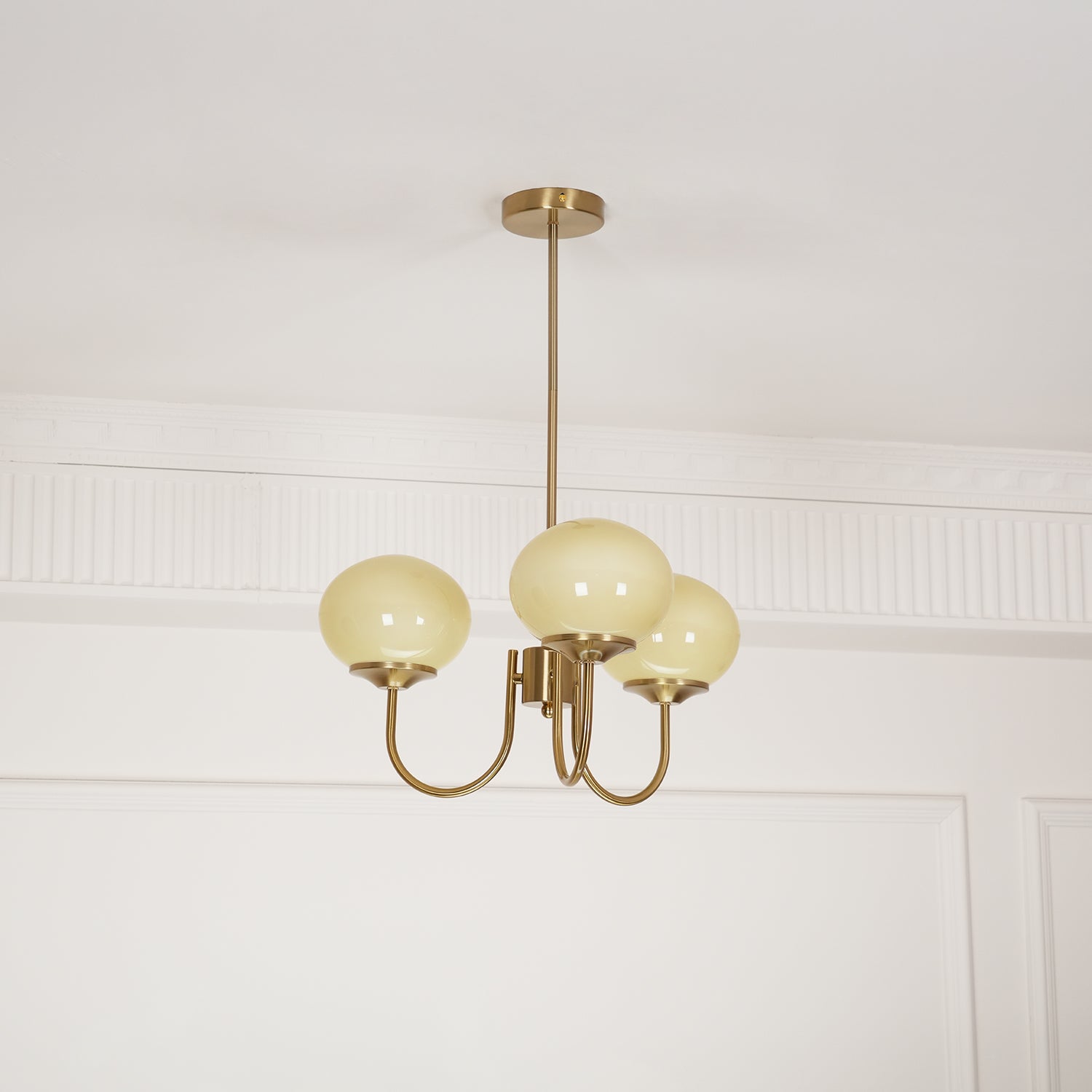 3-Light Glass Globe Chandelier With Brass Frame