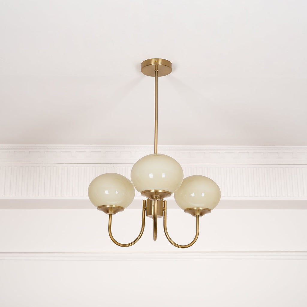 3-Light Glass Globe Chandelier With Brass Frame