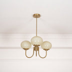 3-Light Glass Globe Chandelier With Brass Frame