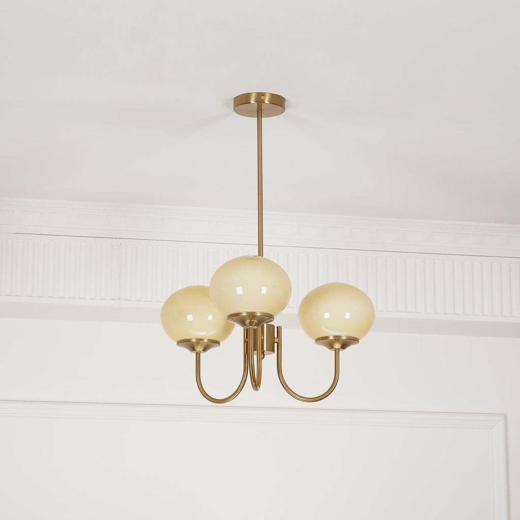 3-Light Glass Globe Chandelier With Brass Frame