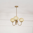 3-Light Glass Globe Chandelier With Brass Frame