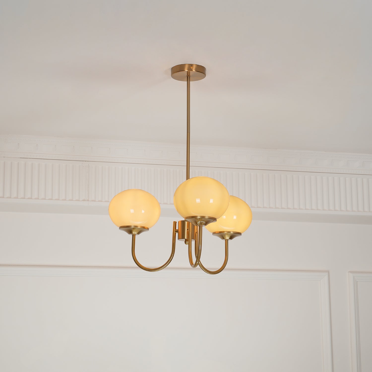 3-Light Glass Globe Chandelier With Brass Frame
