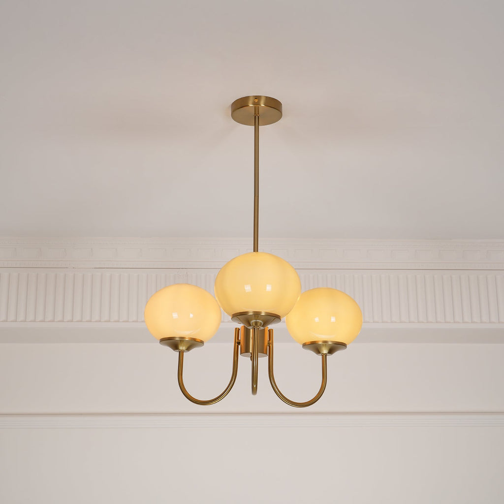 3-Light Glass Globe Chandelier With Brass Frame