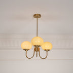 3-Light Glass Globe Chandelier With Brass Frame