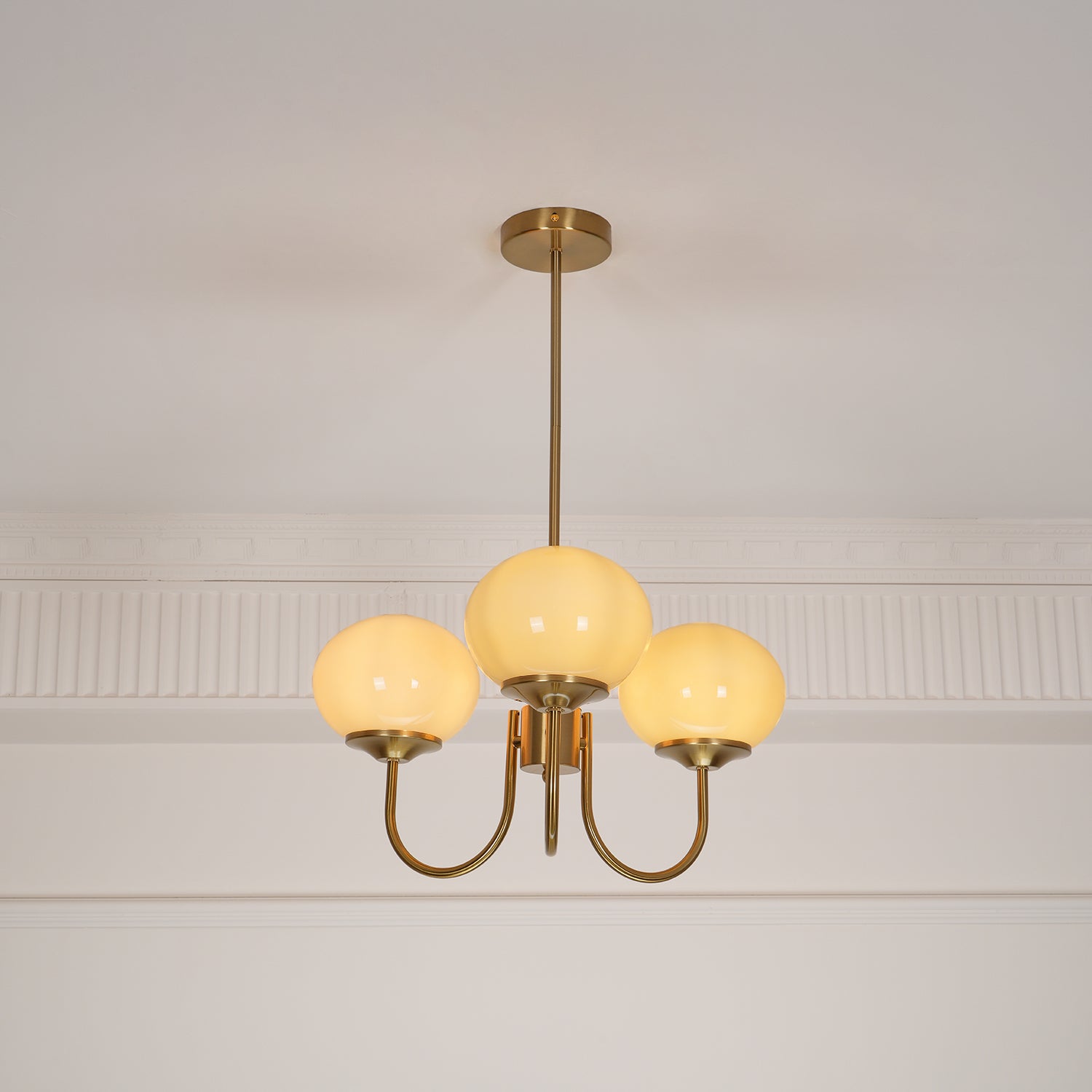 3-Light Glass Globe Chandelier With Brass Frame