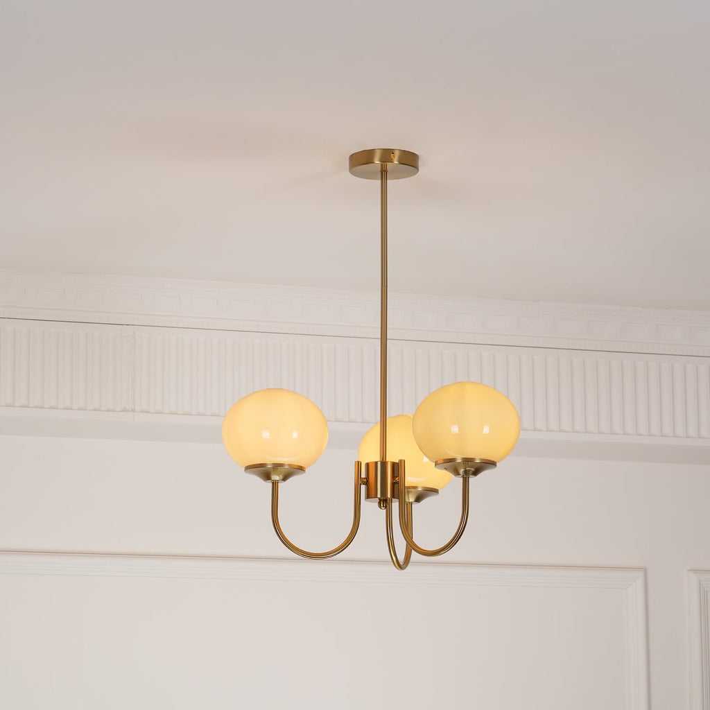 3-Light Glass Globe Chandelier With Brass Frame
