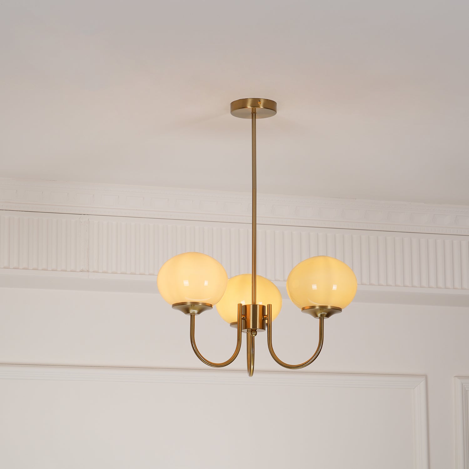 3-Light Glass Globe Chandelier With Brass Frame