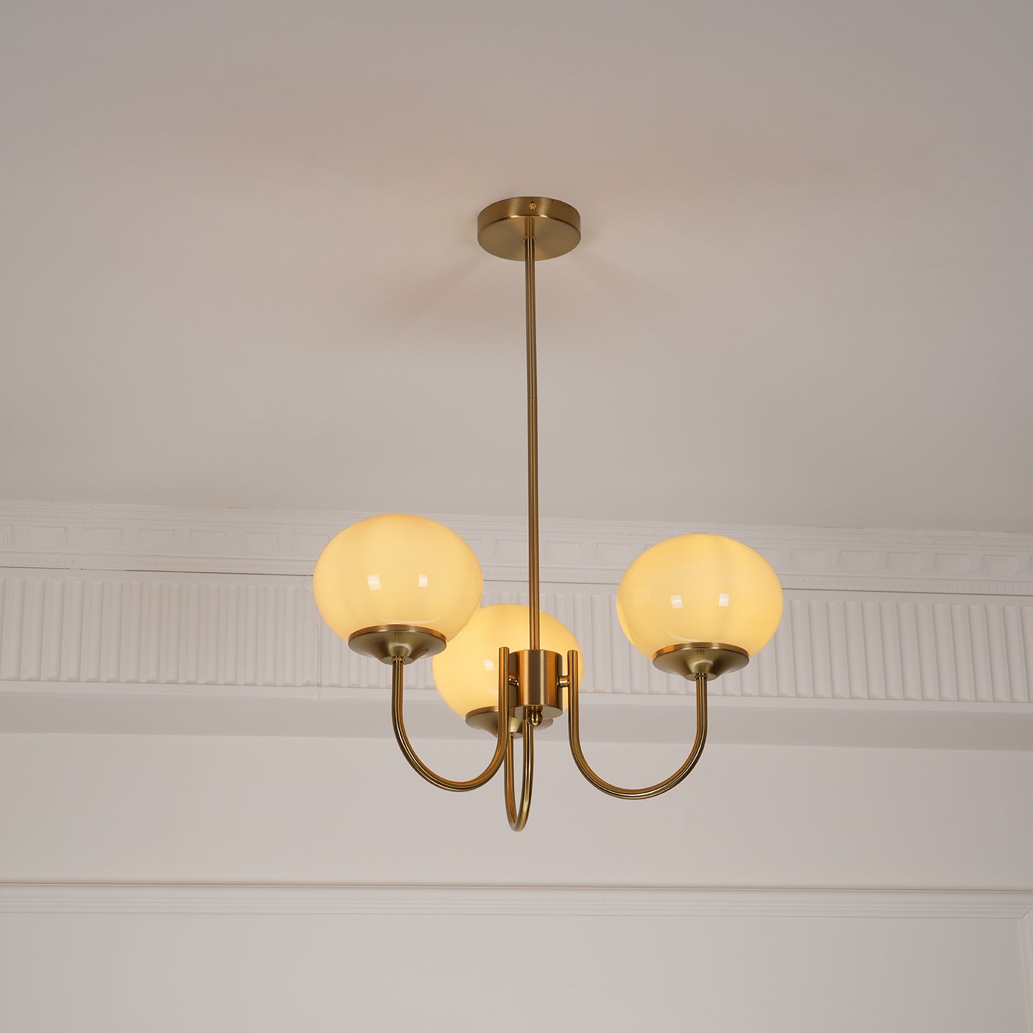 3-Light Glass Globe Chandelier With Brass Frame
