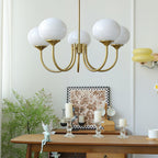 3-Light Glass Globe Chandelier With Brass Frame