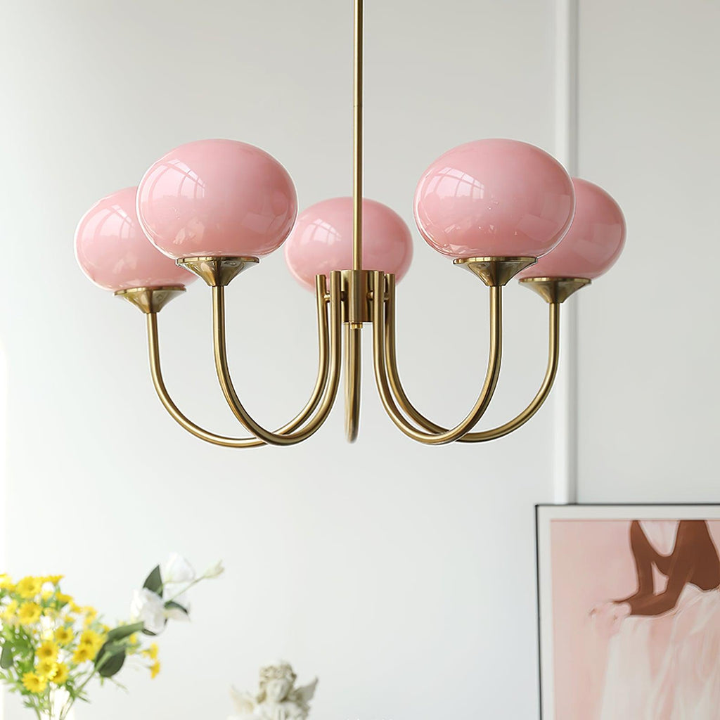 3-Light Glass Globe Chandelier With Brass Frame