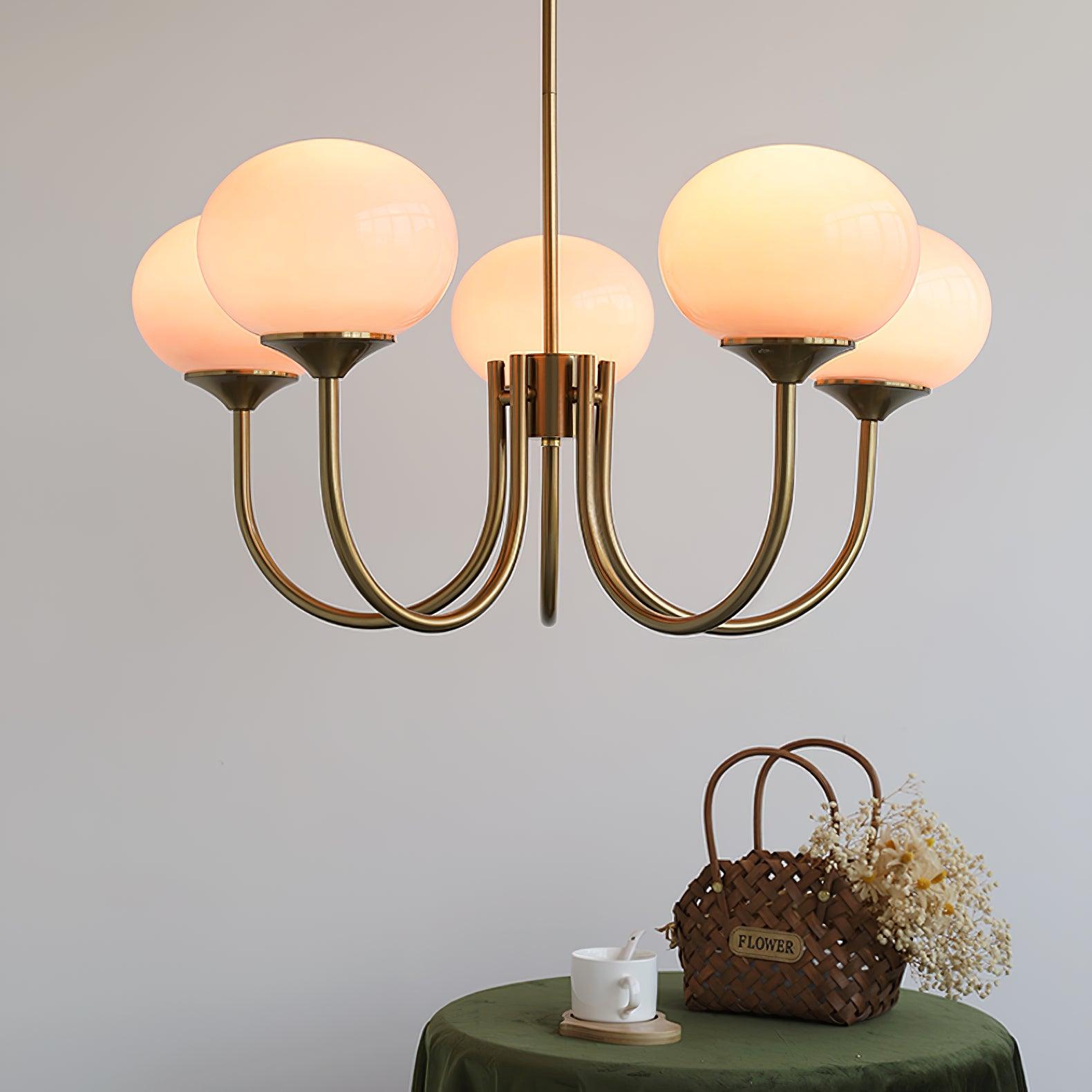 3-Light Glass Globe Chandelier With Brass Frame