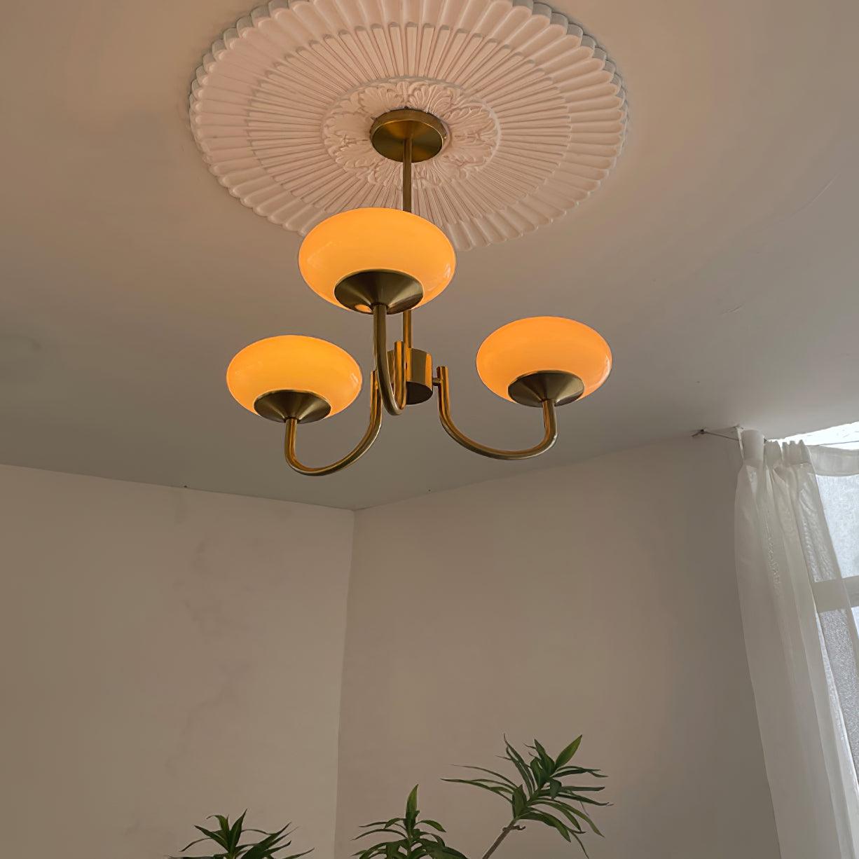 3-Light Glass Globe Chandelier With Brass Frame