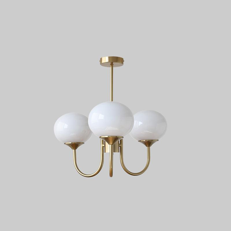 3-Light Glass Globe Chandelier With Brass Frame