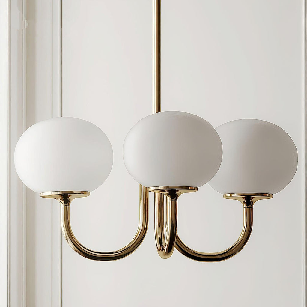 3-Light Glass Globe Chandelier With Brass Frame