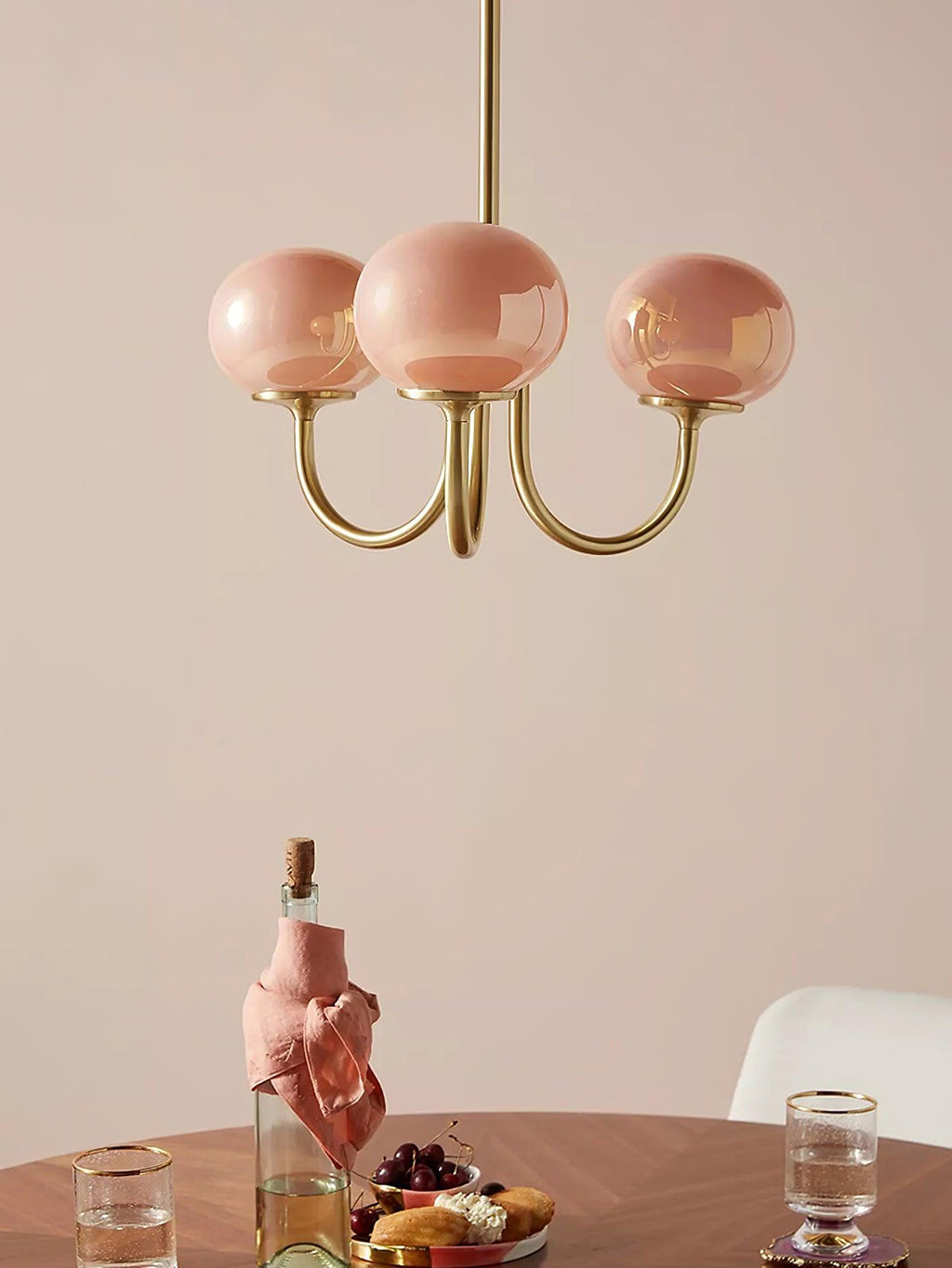 3-Light Glass Globe Chandelier With Brass Frame