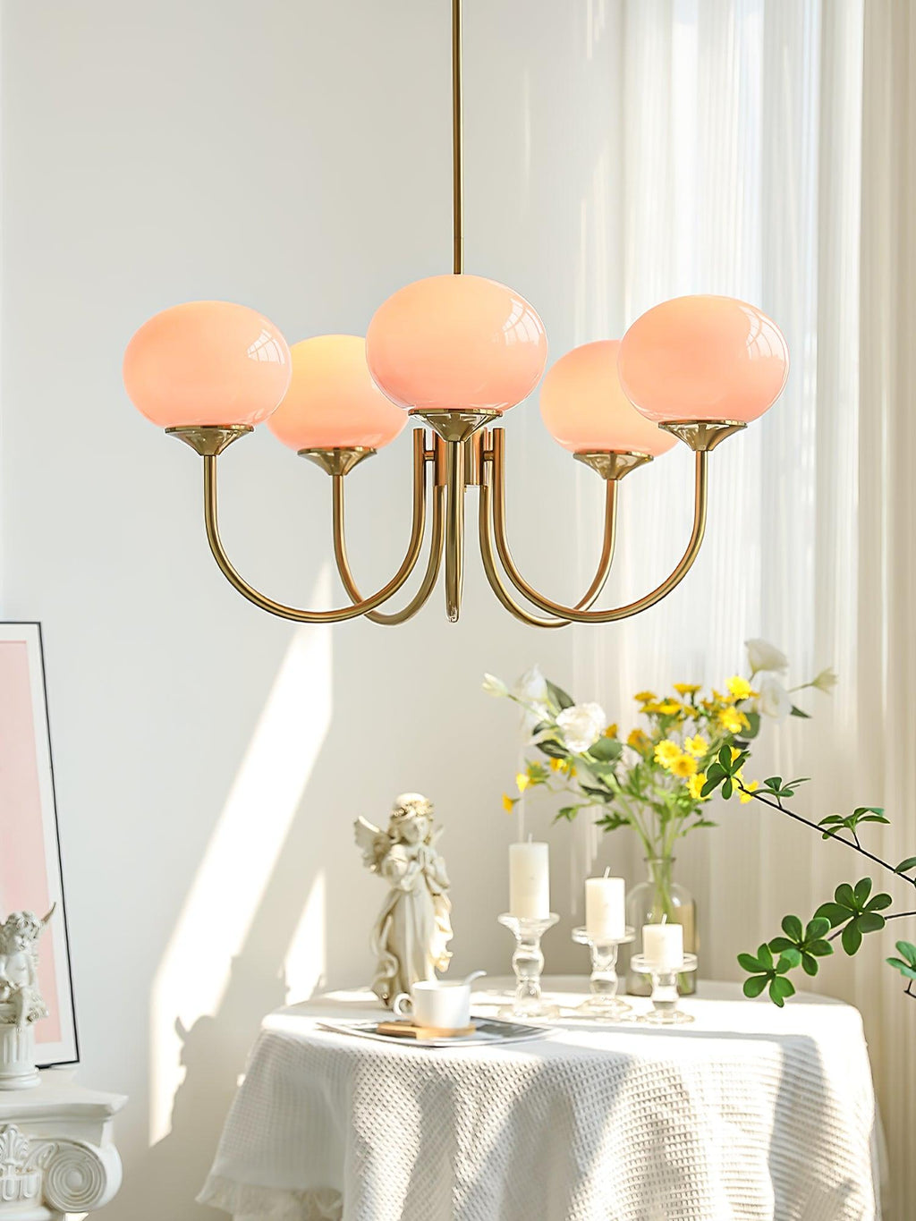 3-Light Glass Globe Chandelier With Brass Frame