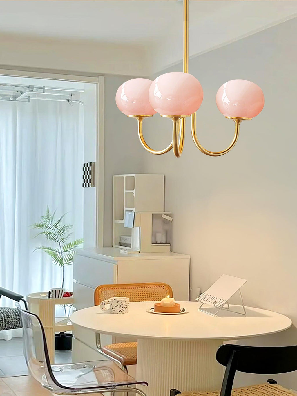 3-Light Glass Globe Chandelier With Brass Frame