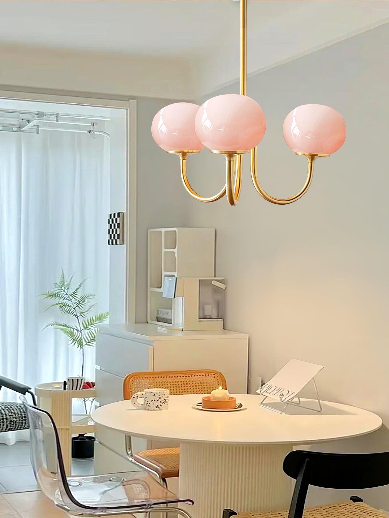 3-Light Glass Globe Chandelier With Brass Frame