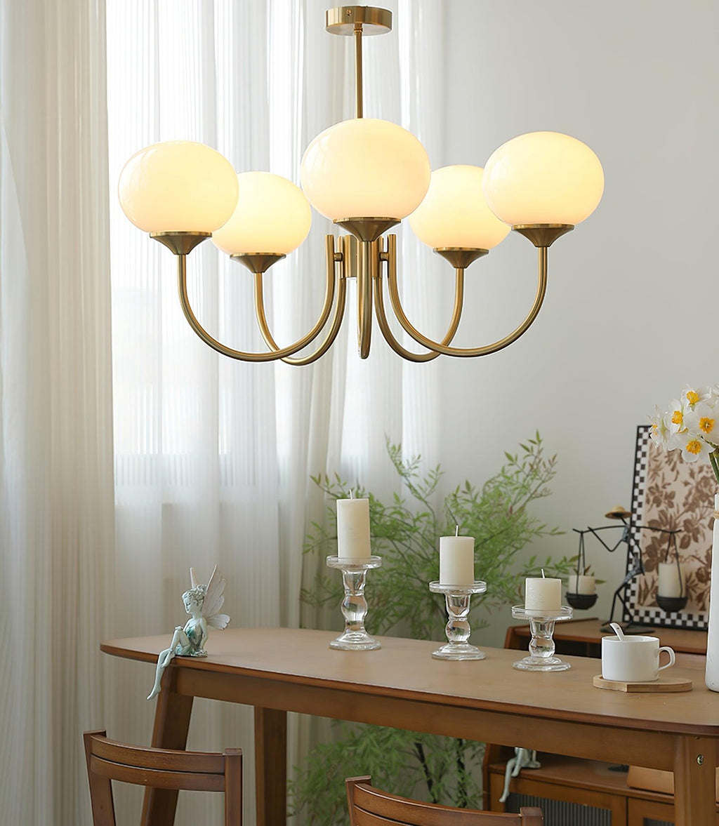 3-Light Glass Globe Chandelier With Brass Frame