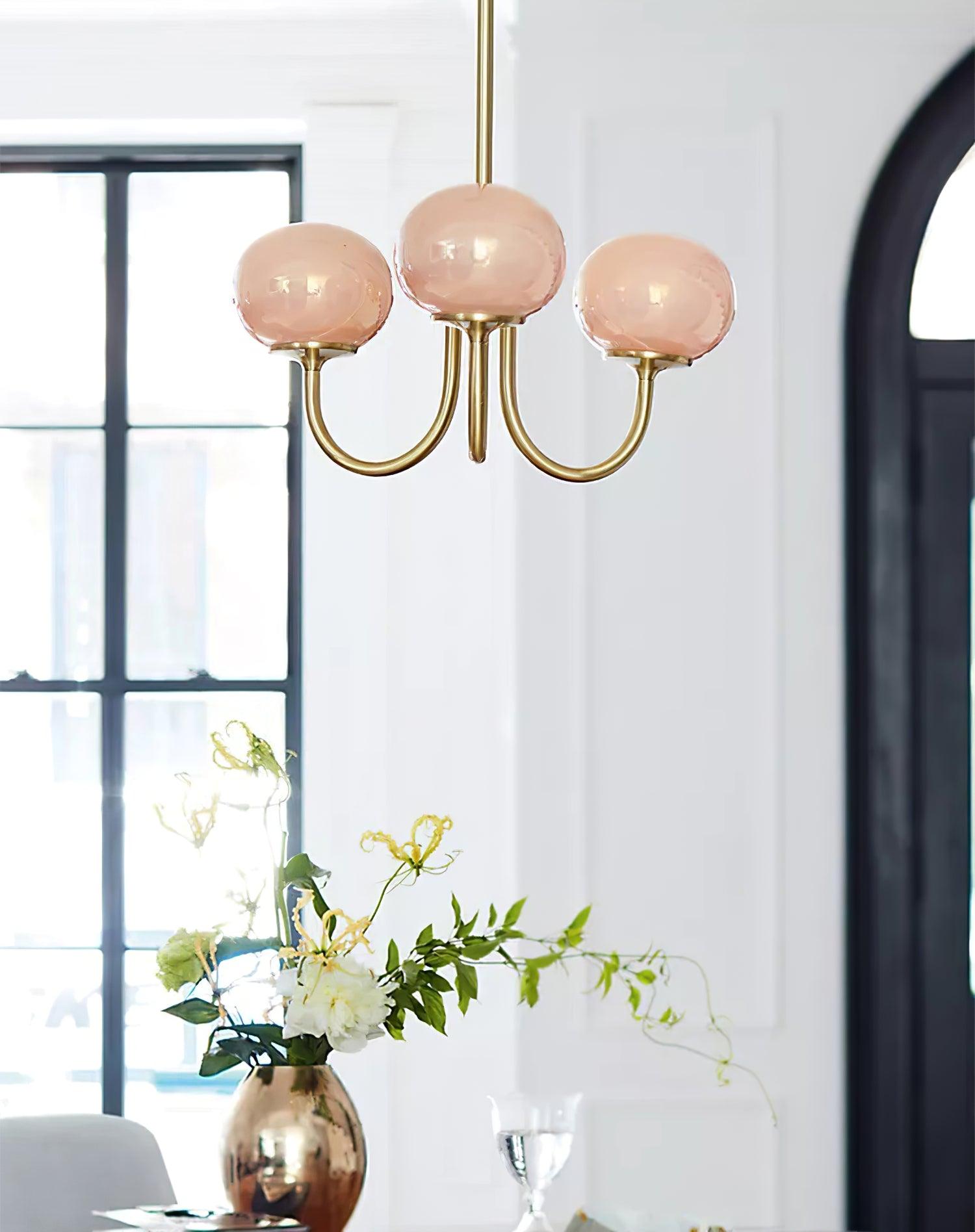 3-Light Glass Globe Chandelier With Brass Frame