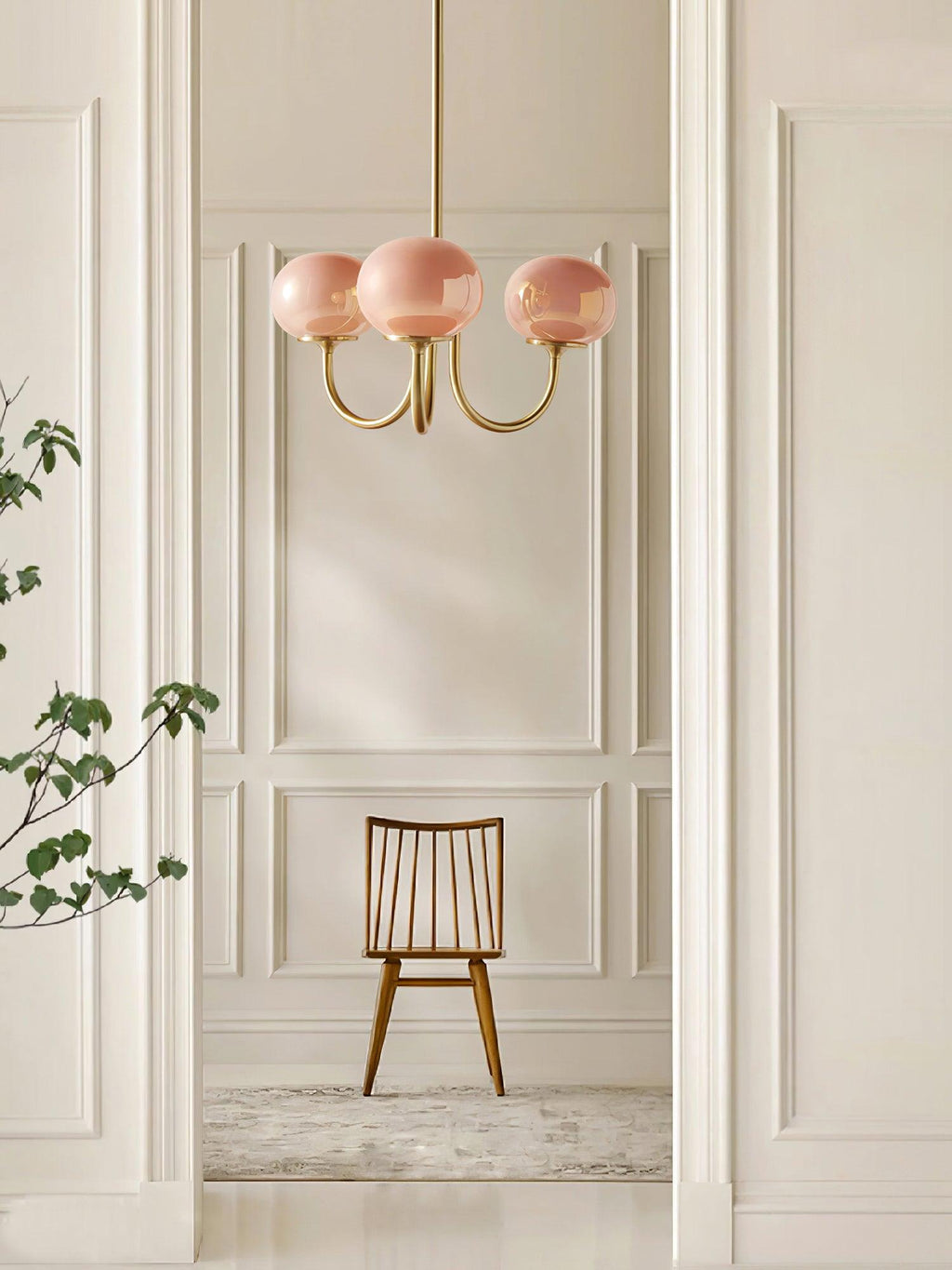 3-Light Glass Globe Chandelier With Brass Frame