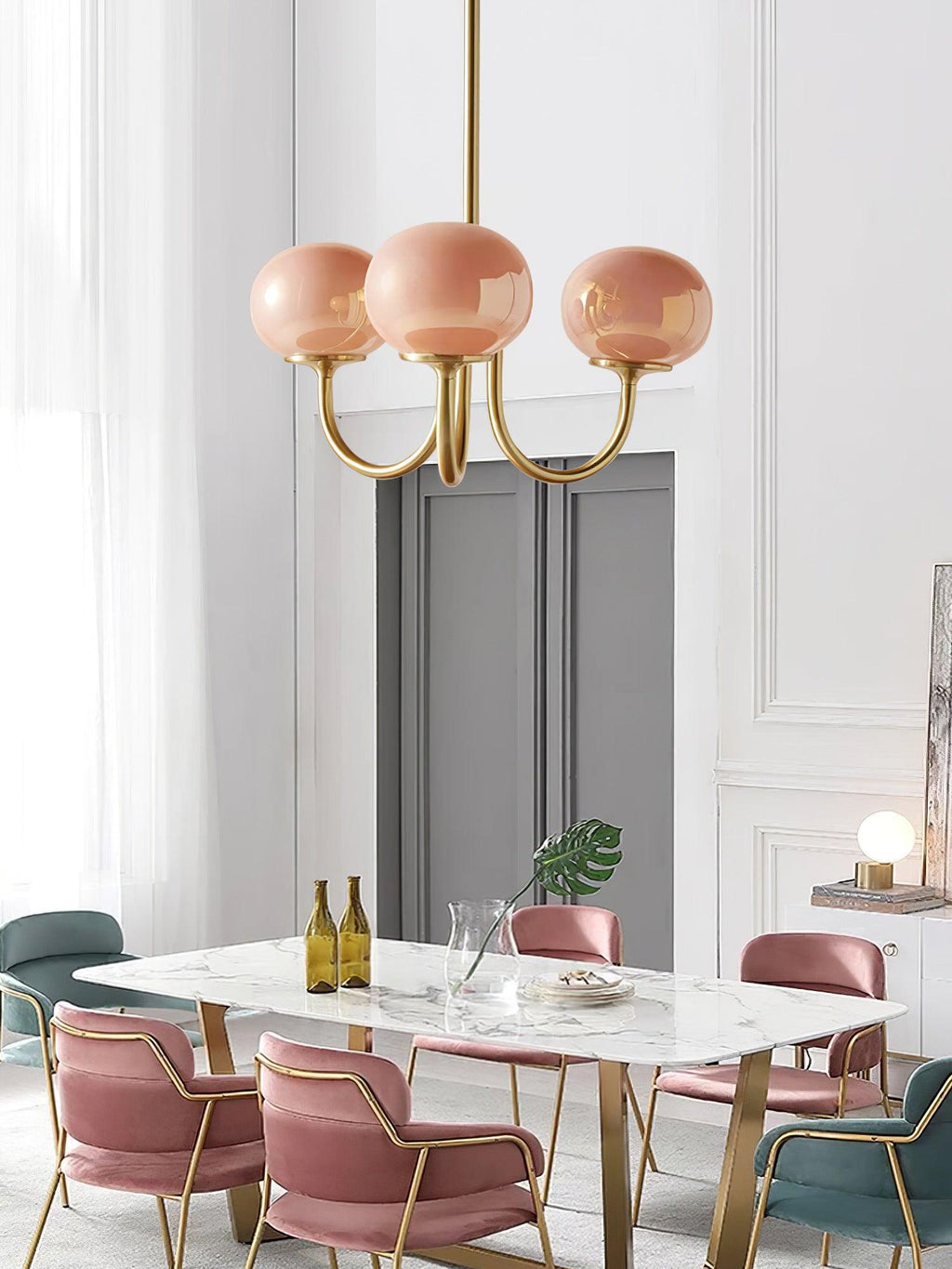 3-Light Glass Globe Chandelier With Brass Frame