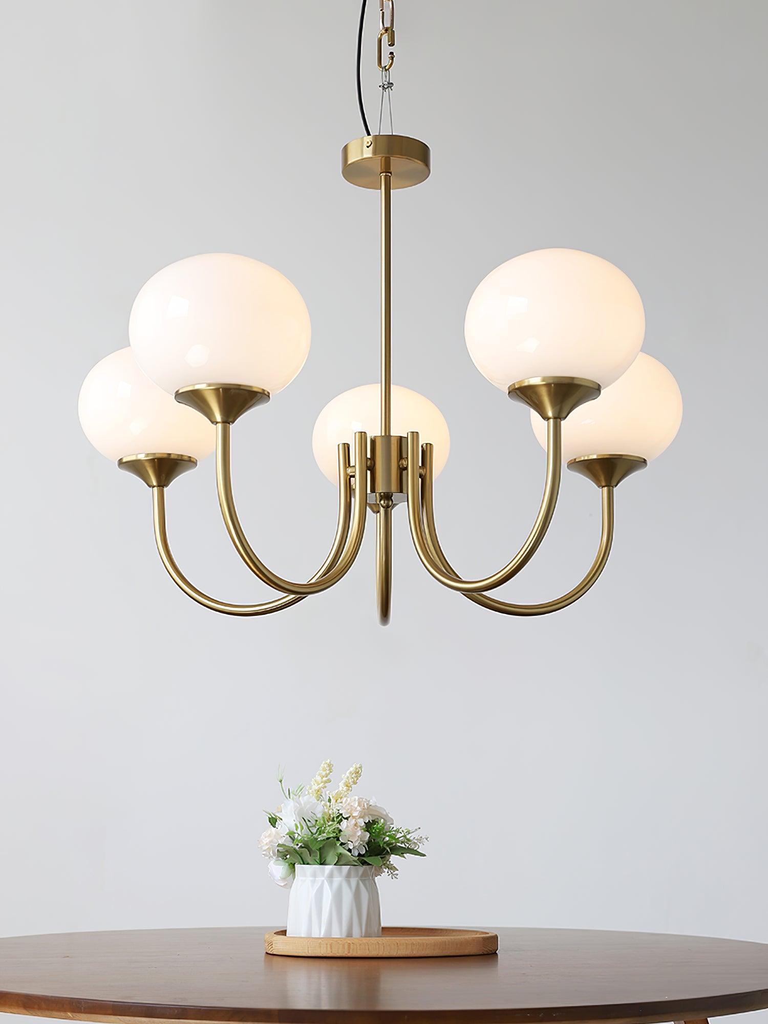 3-Light Glass Globe Chandelier With Brass Frame