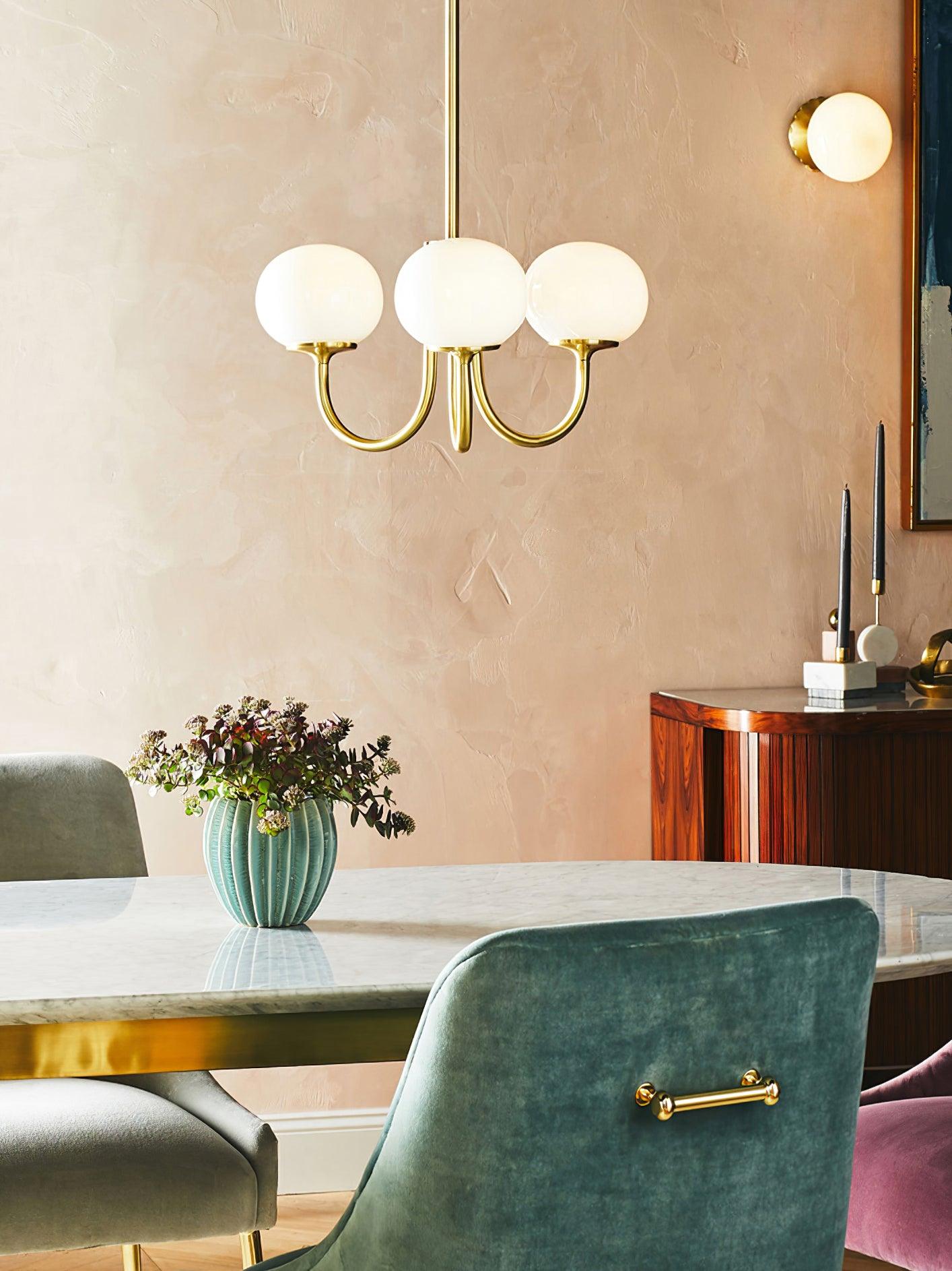3-Light Glass Globe Chandelier With Brass Frame